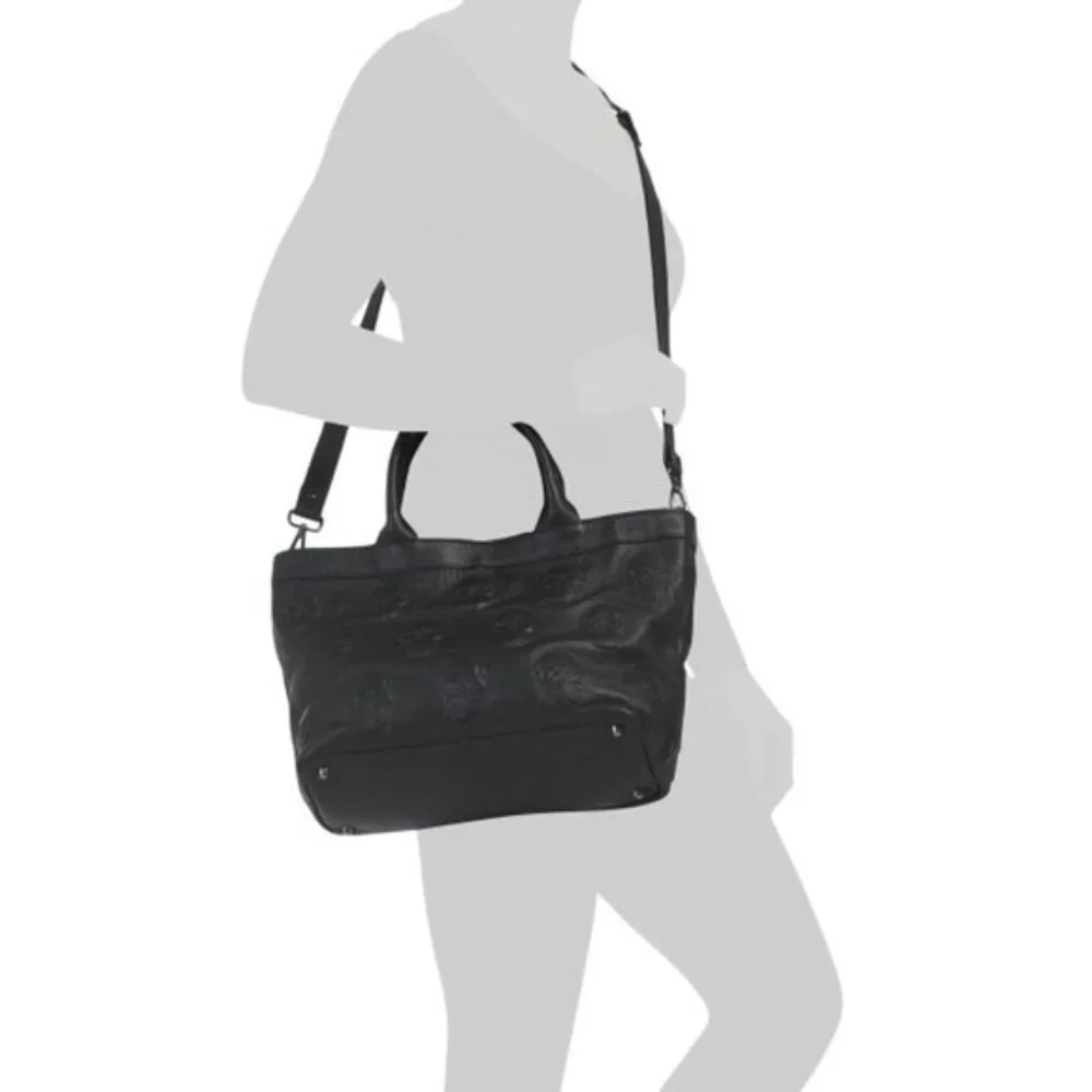 IO PELLE Black Made In Italy Leather Skull Satchel Black Med